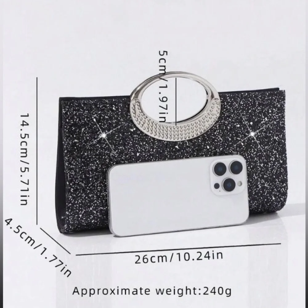 Black Glitter Evening Clutch Handbag
